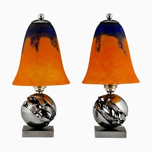 Lampade da tavolo Art Déco in vischio o Boule De Gui di Edgar Brandt per Daum, 1925, set di 2