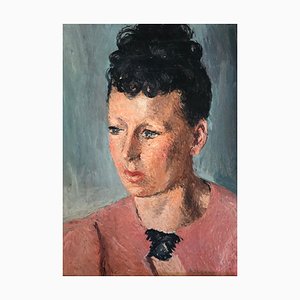 Pierre Jacques, Femme à la blouse rose, Huile sur Toile, Encadrée