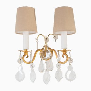 French Brass Crystal Sconce, 1930s