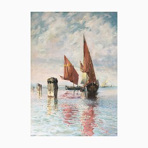 Arthur Jean Baptiste Calame, Barques de pêche sur la lagune de Venise, 1903, Öl auf Leinwand