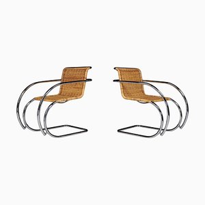 Chrome & Wicker MR10 Lounge Chairs attributed to Ludwig Mies Van Der Rohe, 1970s, Set of 2