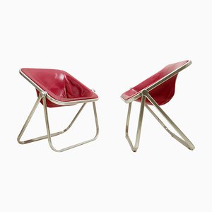 Space Age Plona Chairs in Red Leather by Giancarlo Piretti for Castelli, 1960s, Set of 2