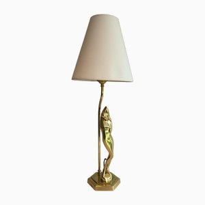 Brass Table Lamp Representing a Stylized Woman, 1970s