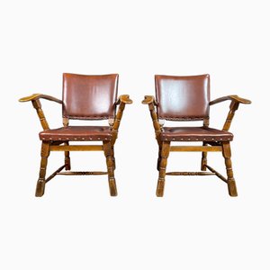 Set of Vintage Brown Leather Armchairs
