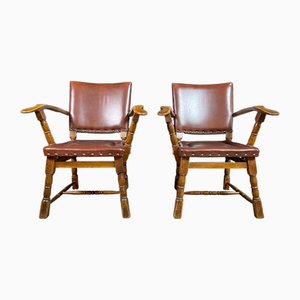 Vintage Brown Leather Armchairs, Set of 2