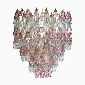 Mid-Century Pink & Clear Blue Spectacular Poliedri Chandelier, 1960s