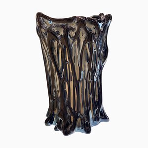 Jarrón de cristal de Murano negro iridiscente, años 80