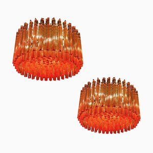 Lampadari Triedi in cristallo di corallo rosso, anni '90, set di 2