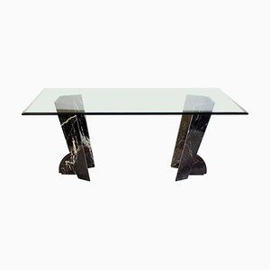 Modern Rectangular Glass Dining Table with Marble Base, 1970s