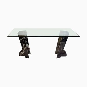 Table de Salle à Manger Rectangulaire Moderne en Verre avec Socle en Marbre, 1970s