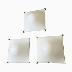 Italian Modern Wall Lamps in Aluminum and White Plastic by Martinelli Luce, 1970s, Set of 3