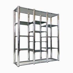 Italian Modern Self Supporting Bookcase in Chromed Steel and Smoked Glass, 1970s