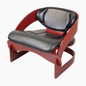 Italian Modern Mod. 4801 Armchair in Red Wood by Joe Colombo for Kartell, 1970s