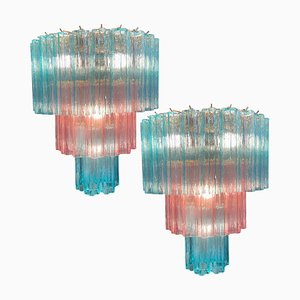Pink and Blue Murano Chandeliers by Valentina Planta, Set of 2