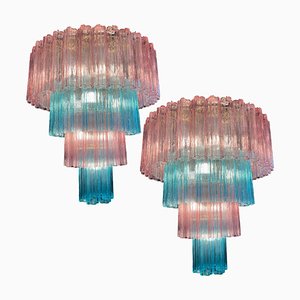 Italian Pink and Blue Murano Chandeliers by Valentina Planta, Set of 2