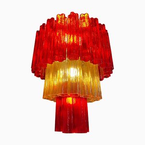 Lámpara de araña italiana de Murano en rojo y dorado de Valentina Planta
