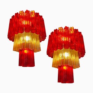 Lustres Rouge et Doré par Valentina Planta, Murano, Italie, Set de 2