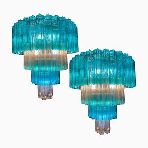 Italian Emerald and Gold Murano Chandeliers by Valentina Planta, Set of 2