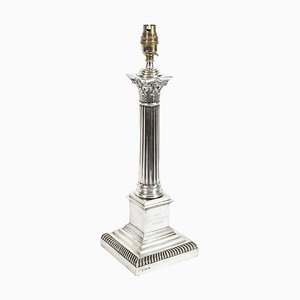 Antique George V Corinthian Column Table Lamp in Sterling Silver, 1928