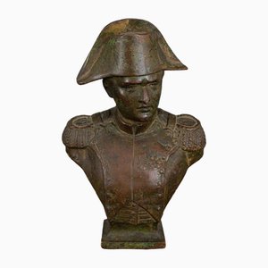 Napoleon Büste aus Bronze mit brauner Patina & Schnitzerei, 19. Jh.
