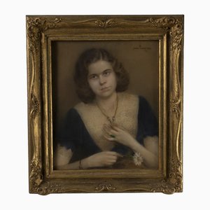 Jaroslav Šnobl, Retrato de una niña con collar, tiza, 1943