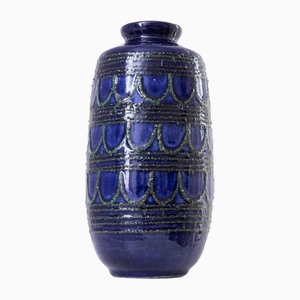 Blaue Relief Vase aus Keramik von Strehla, DDR,1970er