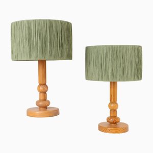Mid-Century Wooden Table Lamps with Lampshade from Temde, 1960s, Set of 2