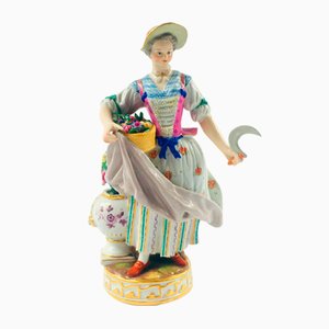 19th Century Lady Gardener Figurine in Porcelain by MV Acier for Meissen, Germany