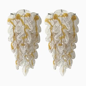 Italian Leaf Murano Glass Wall Sconces from Mazzega, 1970s, Set of 2