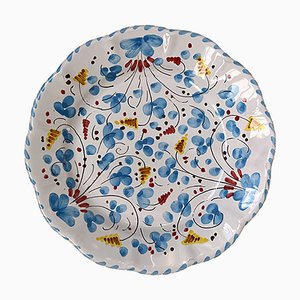Medium Deruta Plate with Turquoise Flowers from Popolo