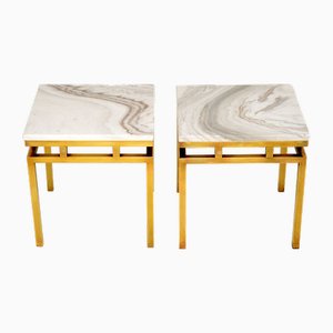 Brass & Marble Side Tables, 1960s, Set of 2