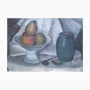 Alexandre Rochat, Nature morte à la pipe et aux fruits, Oleo sobre lienzo, Enmarcado