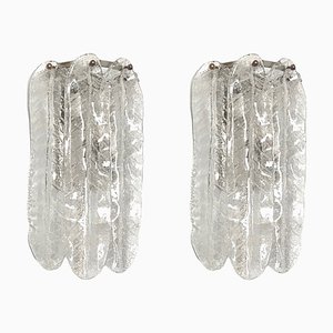 Italian Clear Leaf Murano Glass Wall Sconces, 1970s, Set of 2