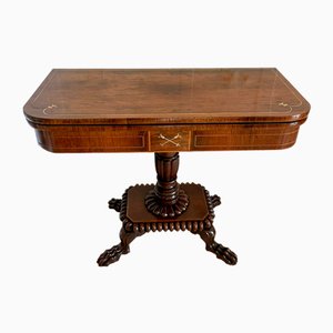 Regency Carved Rosewood Brass Inlaid Card Table, 1830s