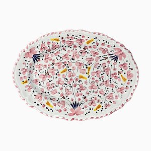 Deruta Oval Dish with Pink Flowers from Popolo