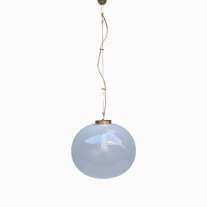 Pendant Light in Satin Blown Glass and Brass from Mazzega, Italy, 1980s