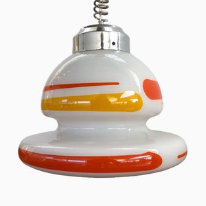 Lámpara de techo vintage de acero y vidrio coloreado, Italia, años 60
