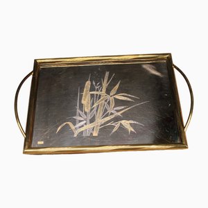 Brass Tray with Engravings, Italy, 1970s
