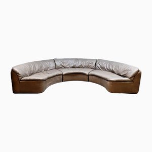 Modular Half Moon Leather Sofa, 1970s, Set of 3