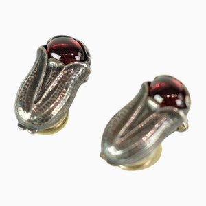 925 Sterling Silver Ear Clips with Garnets from George Jensen, 2007, Set of 2