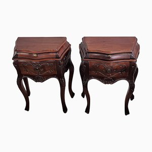 Tables de Chevet avec Tiroirs et Pieds Carbriole, France, 1940s, Set de 2