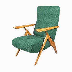 Mid-Century Italian Green Fabric and Wood Reclining Armchair by Antonio Gorgone, 1950