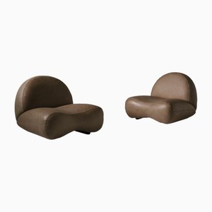 Sculptural Curved Leather Lounge Chairs, Italy, 1960s, Set of 2