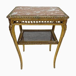 Rectangular Gilded Wood Side Table with Marble Top