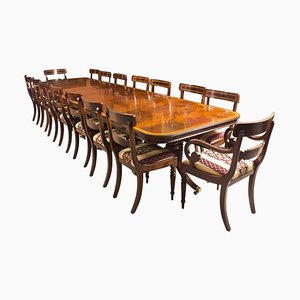 3-Pillar Mahogany Dining Table and Chairs, 1970s, Set of 17