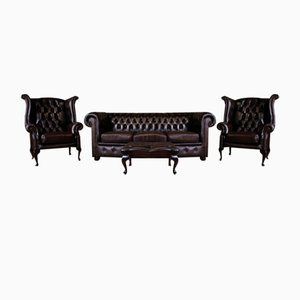 Leather Chesterfield Living Room Set, Set of 4