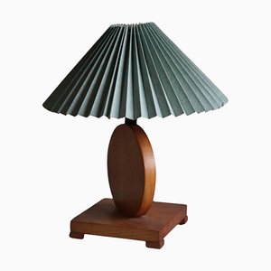 Lámpara de mesa danesa Art Déco redonda de madera de roble, años 40