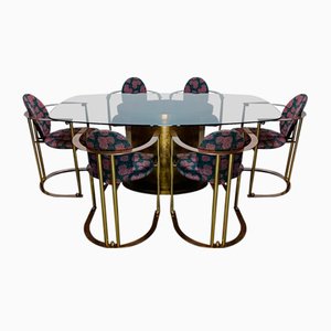 Hollywood Regency Dining Table and Armchairs from Belgo Chrom, 1980s, Set of 7