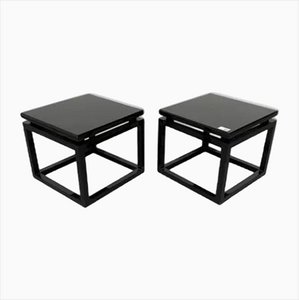 Tables d'Appoint Laquées Noires, Set de 2