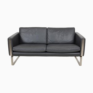 CH-102 2-Seater Sofa in Gray Patinated Leather by Hans J. Wegner
